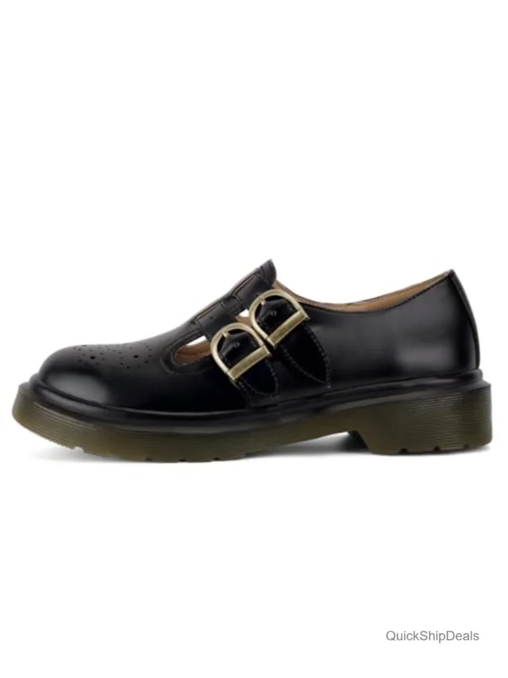 Chunky Mary Jane Platform Shoes Double Buckle Faux Leather Women's Flats